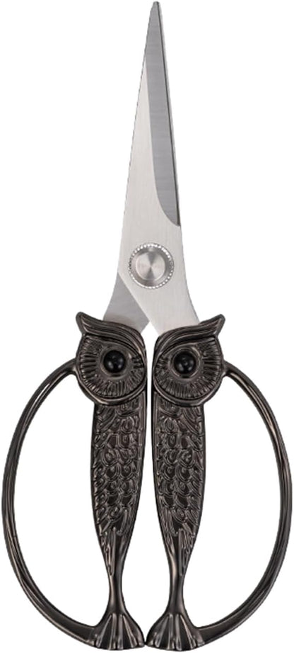 Owl Kitchen Scissors All Purpose, Stainless Steel Heavy Duty Sharp Shears for Meat, Chicken, Fish, Poultry, Herb, Bread (Gun-black, Large)