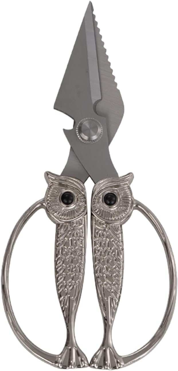 Owl Kitchen Scissors All Purpose, Stainless Steel Heavy Duty Sharp Shears for Meat, Chicken, Fish, Poultry, Herb, Bread (Gun-black, Large)