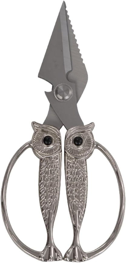 Owl Kitchen Scissors All Purpose, Stainless Steel Heavy Duty Sharp Shears for Meat, Chicken, Fish, Poultry, Herb, Bread (Gun-black, Large)