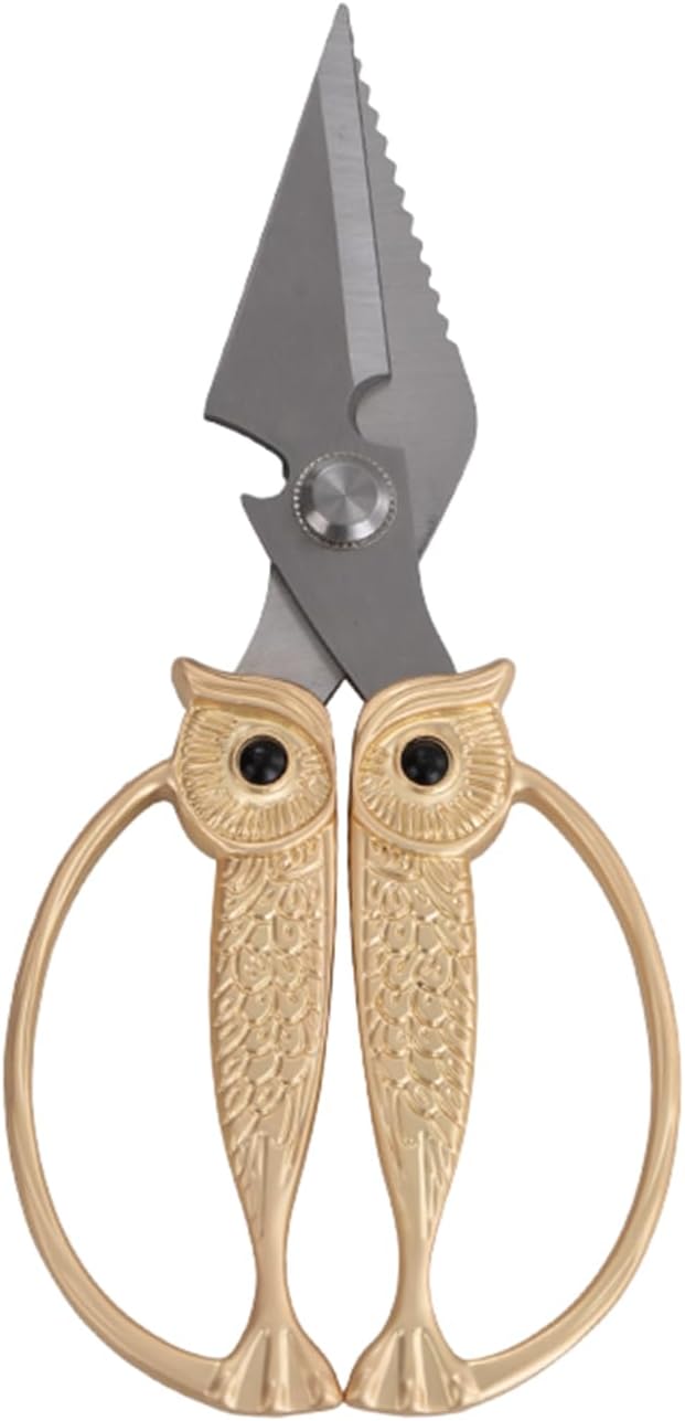 Owl Kitchen Scissors All Purpose, Stainless Steel Heavy Duty Sharp Shears for Meat, Chicken, Fish, Poultry, Herb, Bread (Gun-black, Large)