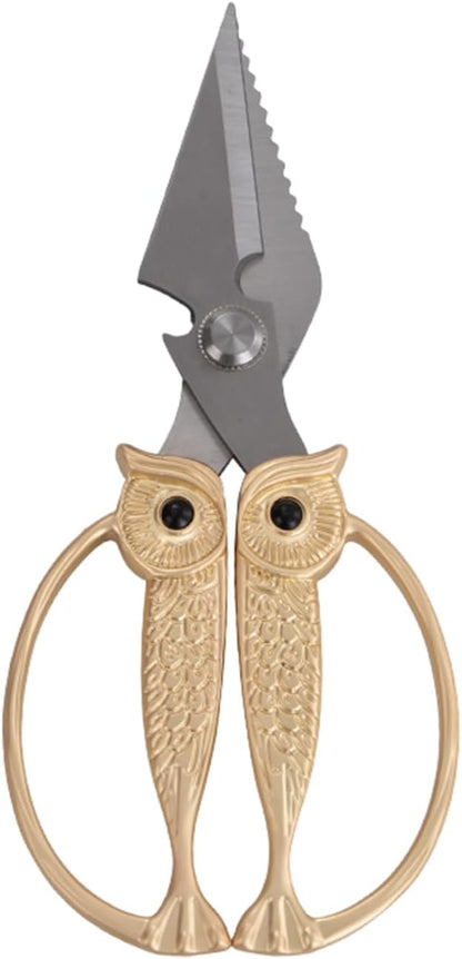 Owl Kitchen Scissors All Purpose, Stainless Steel Heavy Duty Sharp Shears for Meat, Chicken, Fish, Poultry, Herb, Bread (Gun-black, Large)