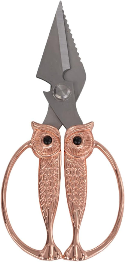 Owl Kitchen Scissors All Purpose, Stainless Steel Heavy Duty Sharp Shears for Meat, Chicken, Fish, Poultry, Herb, Bread (Gun-black, Large)