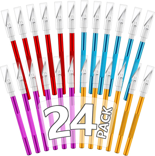 24 Pack Exacto Knives Bulk, Multicolor Craft Knife Set | Durable metal handles suit classrooms, workshops and group projects, Exacto knife sets support cutting, carving and trimming