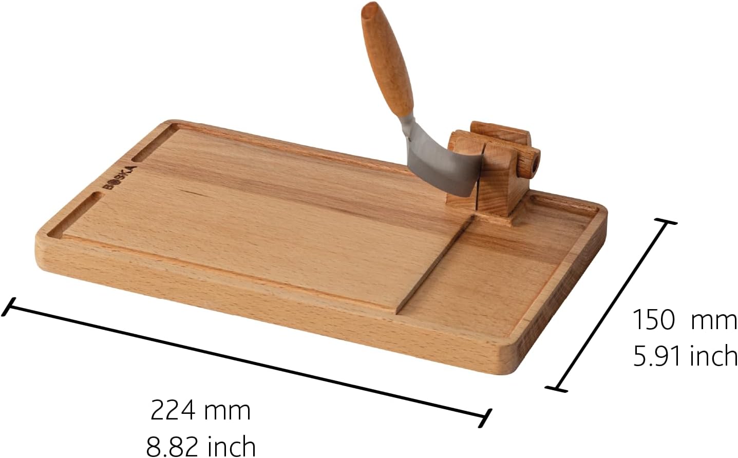 Cheese Cutter Lumberjack Amigo - Serving Board with Cheese Knife - Beechwood and Stainless Steel - for Cheese and Sausage - Safe Cutting - with Crumb Catcher - 9 Inches
