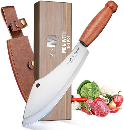 Meat Cleaver Knife, Hand Forged Ultra Sharp Stainless Steel Butcher Knife with Sheath, Multipurpose Chef Knife for Kitchen Outdoor Cooking Camping BBQ, Gift for Man Women