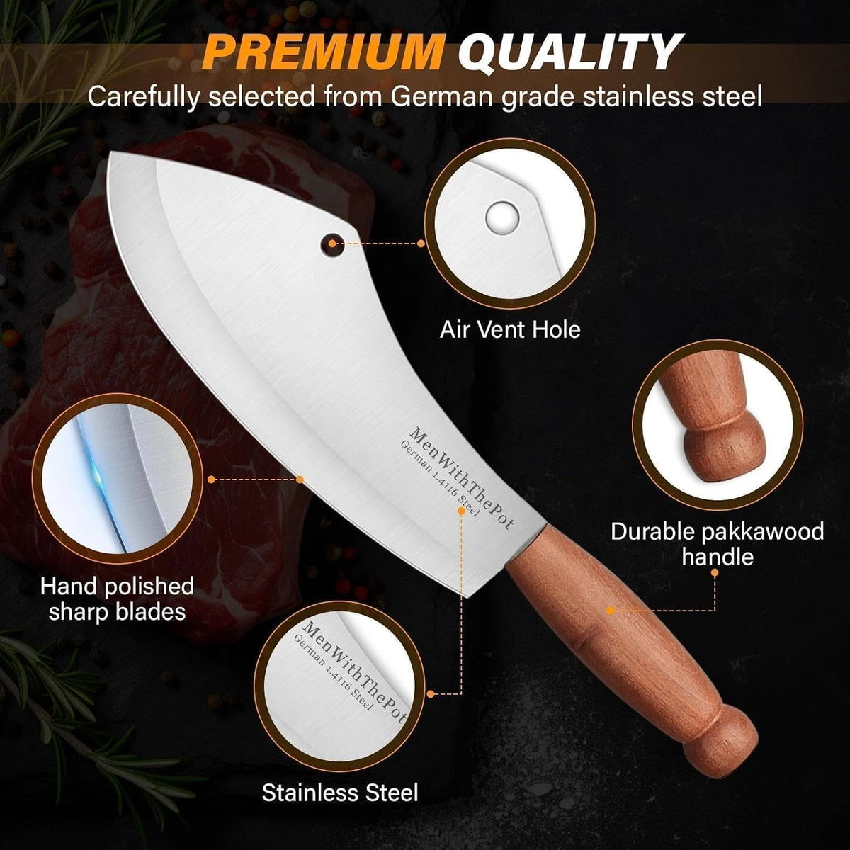 Meat Cleaver Knife, Hand Forged Ultra Sharp Stainless Steel Butcher Knife with Sheath, Multipurpose Chef Knife for Kitchen Outdoor Cooking Camping BBQ, Gift for Man Women