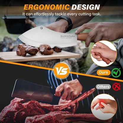 Meat Cleaver Knife, Hand Forged Ultra Sharp Stainless Steel Butcher Knife with Sheath, Multipurpose Chef Knife for Kitchen Outdoor Cooking Camping BBQ, Gift for Man Women