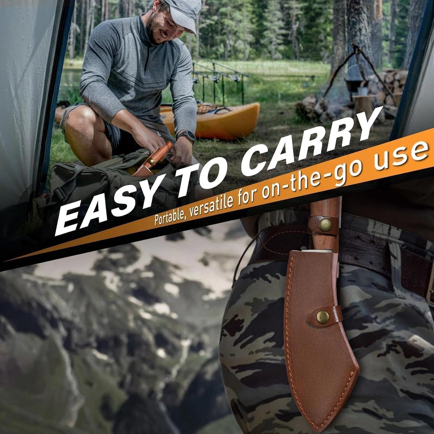 Meat Cleaver Knife, Hand Forged Ultra Sharp Stainless Steel Butcher Knife with Sheath, Multipurpose Chef Knife for Kitchen Outdoor Cooking Camping BBQ, Gift for Man Women