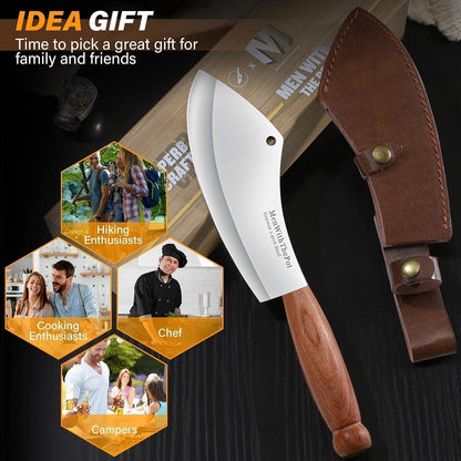 Meat Cleaver Knife, Hand Forged Ultra Sharp Stainless Steel Butcher Knife with Sheath, Multipurpose Chef Knife for Kitchen Outdoor Cooking Camping BBQ, Gift for Man Women