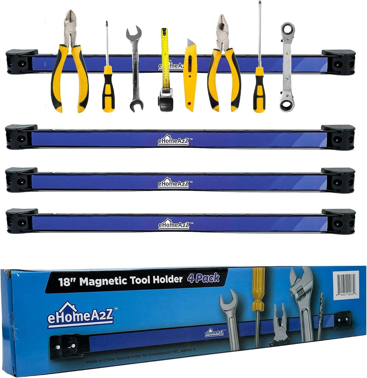 Magnetic Tool Holder (4 Pack) Heavy-Duty Rack, 18 Inch, Wall Mounted, Garage & Shop Organizer, Gifts for Men
