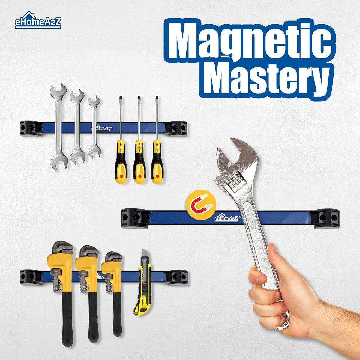 Magnetic Tool Holder (4 Pack) Heavy-Duty Rack, 18 Inch, Wall Mounted, Garage & Shop Organizer, Gifts for Men