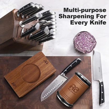 Rolling Knife Sharpener, Knife Sharpening with Diamonds Made Easy, Knife Sharpeners Kit with 15 & 20 Degree Magnetic Angle, Kitchen Gadgets Birthday Gifts for Men Dad Husband Fathers (Walnut)
