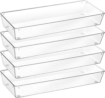 Expandable Silverware Organizer, Clear Plastic Food-Safe Cutlery Flatware Organizer, Kitchen Utensil Drawer Organizer, Adjustable Silverware Holder for Spoons Forks Knives, (6-9 Slots)