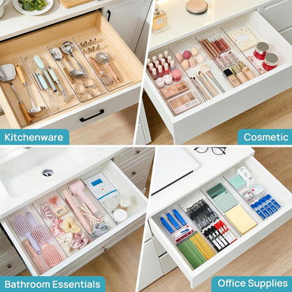 Expandable Silverware Organizer, Clear Plastic Food-Safe Cutlery Flatware Organizer, Kitchen Utensil Drawer Organizer, Adjustable Silverware Holder for Spoons Forks Knives, (6-9 Slots)