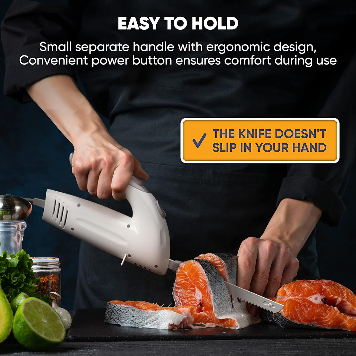 Electric Knife for Meat Slicing, Turkey, Carving Meat, Bread & More | Ergonomic Handle + 2 Carving Reciprocating Stainless Steel Blades and Serving Fork Included, 6 Foot Cord