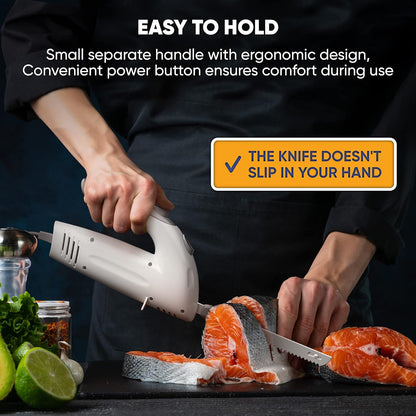 Electric Knife for Meat Slicing, Turkey, Carving Meat, Bread & More | Ergonomic Handle + 2 Carving Reciprocating Stainless Steel Blades and Serving Fork Included, 6 Foot Cord