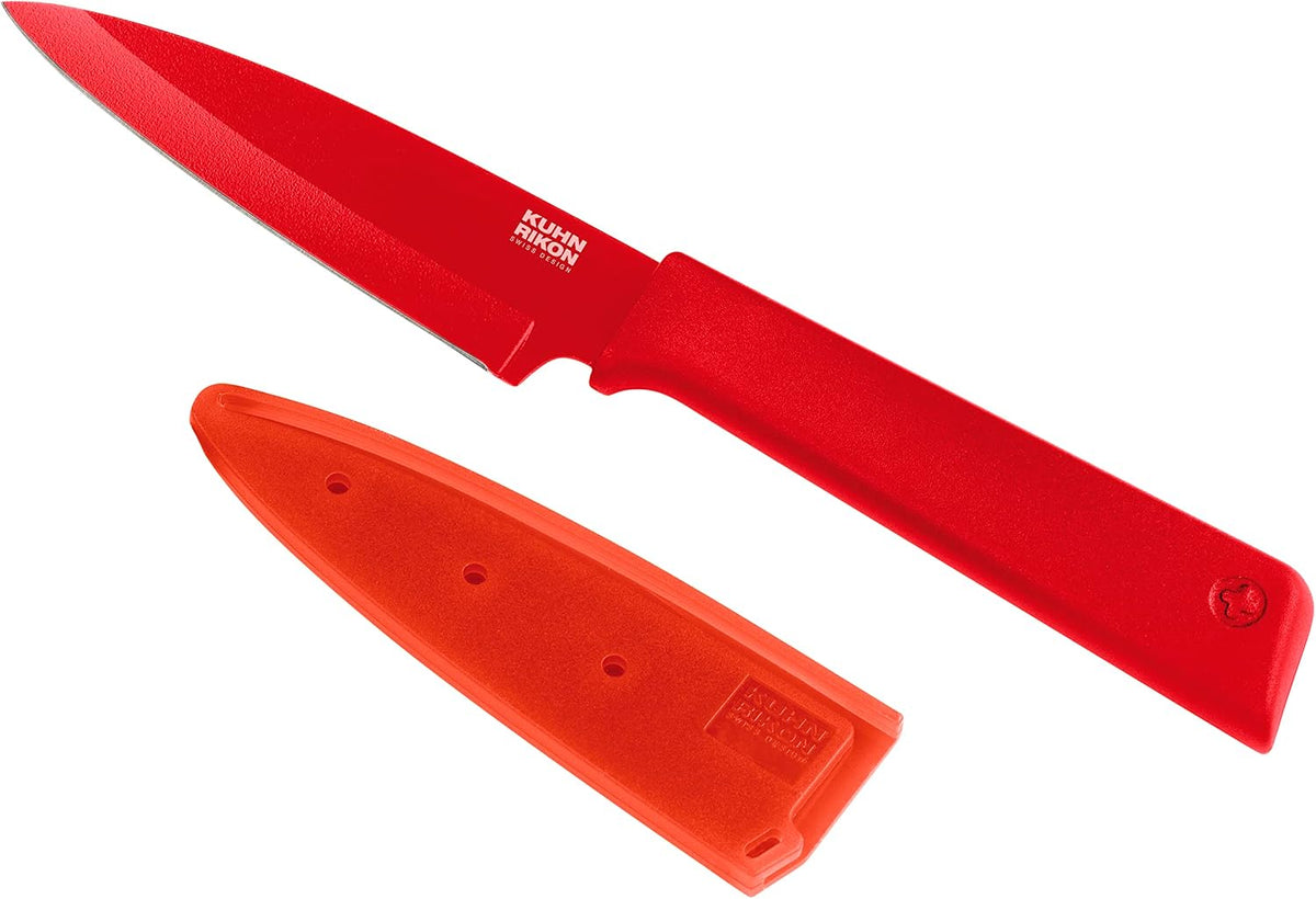 Colori+ Non-Stick Straight Paring Knife with Safety Sheath, 4 inch/10.16 cm Blade, Green