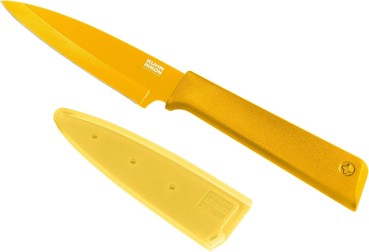 Colori+ Non-Stick Straight Paring Knife with Safety Sheath, 4 inch/10.16 cm Blade, Green