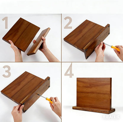 Home Kitchen magnetic knife holder, knife block Set with Sharpening Stone | Solid Thick Wood Construction, Double-Sided Powerful Magnetic Design, Vertical Countertop Multifunctional Knife Storage Stand