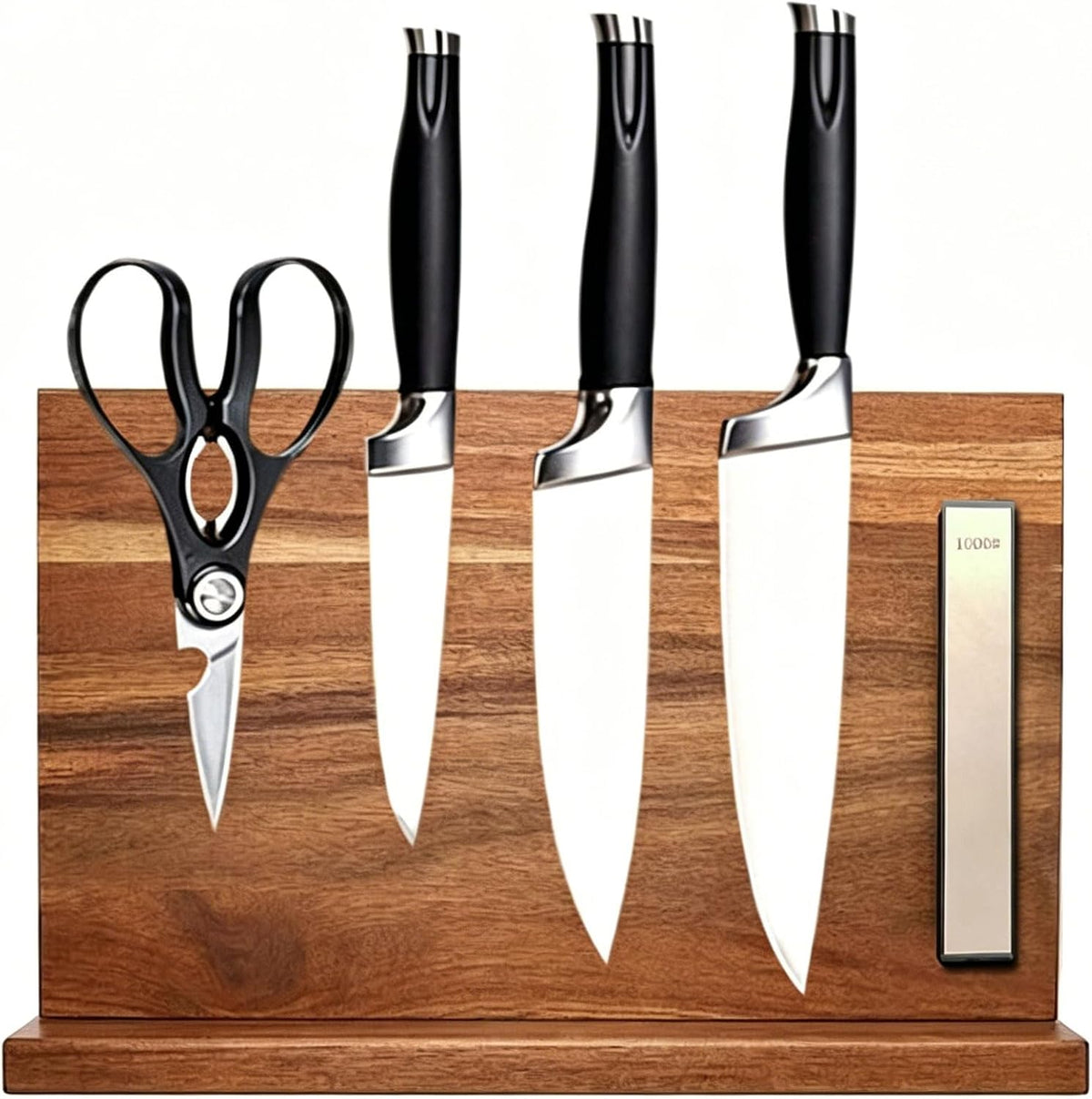 Home Kitchen magnetic knife holder, knife block Set with Sharpening Stone | Solid Thick Wood Construction, Double-Sided Powerful Magnetic Design, Vertical Countertop Multifunctional Knife Storage Stand