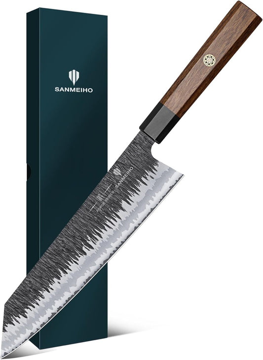 9 Inch Kiritsuke Chef Knife – 9 Layer 10Cr15MoV Steel | 62 HRC Japanese Chef Knife, Hand Forged Kitchen Knife, 12° Razor Sharp Edge, G10 & Rosewood Handle,Sashimi Knives