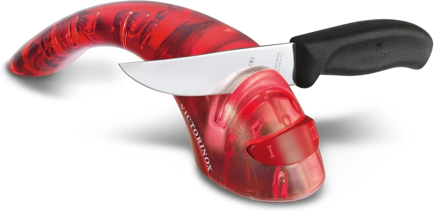 Swiss Army Cutlery Handheld Manual Knife Sharpener, Finger Guard, Carbide Metal Plates, Multicolor (Grey/Black)