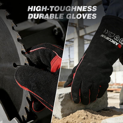 16" Welding Gloves for Men and Women, Heat Resistant Fire Gloves, Cowhide Leather Welding Gloves for MIG, TIG & Stick, Forge, BBQ Grill, Fireplace, Campfire, Wood Stove & Oven, Black-Red, L