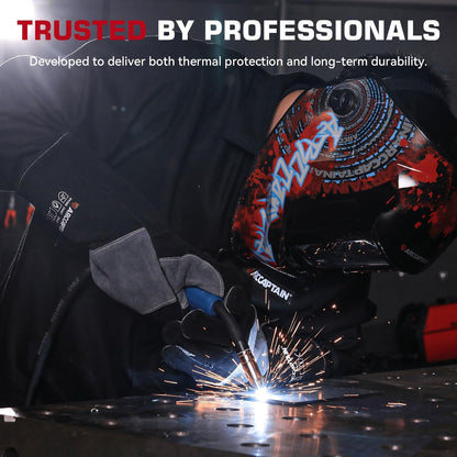16" Welding Gloves for Men and Women, Heat Resistant Fire Gloves, Cowhide Leather Welding Gloves for MIG, TIG & Stick, Forge, BBQ Grill, Fireplace, Campfire, Wood Stove & Oven, Black-Red, L