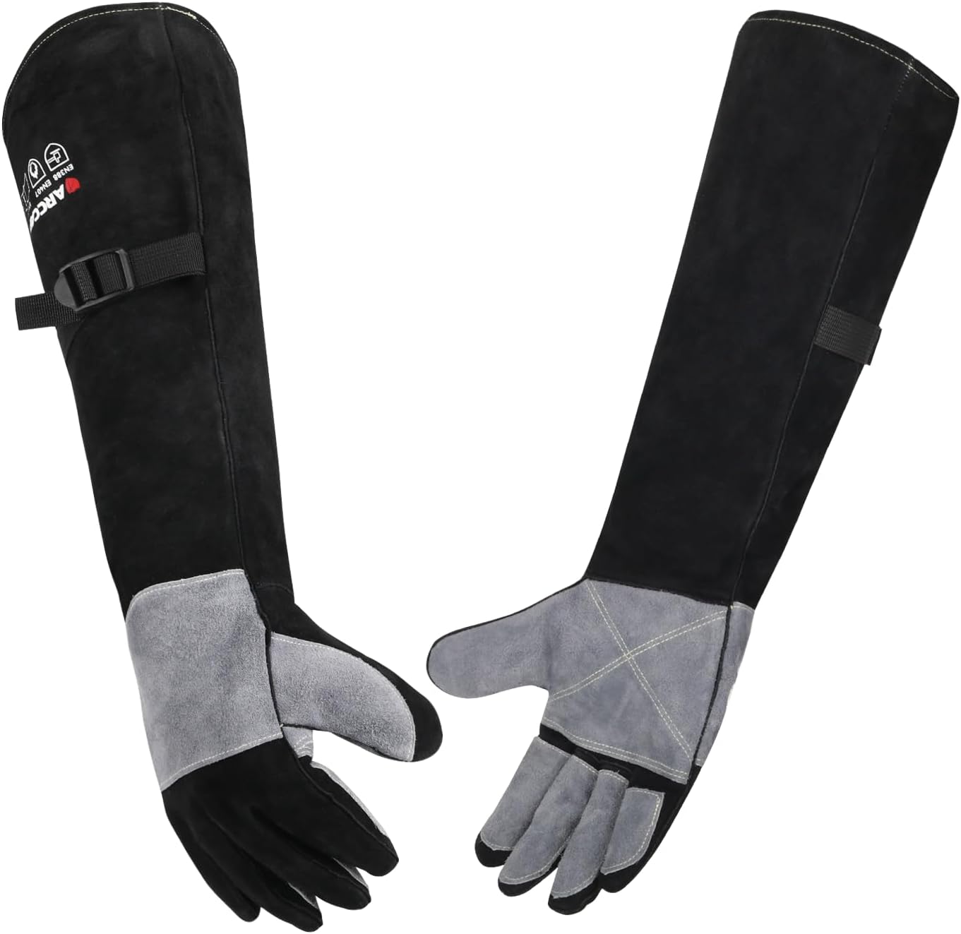 16" Welding Gloves for Men and Women, Heat Resistant Fire Gloves, Cowhide Leather Welding Gloves for MIG, TIG & Stick, Forge, BBQ Grill, Fireplace, Campfire, Wood Stove & Oven, Black-Red, L