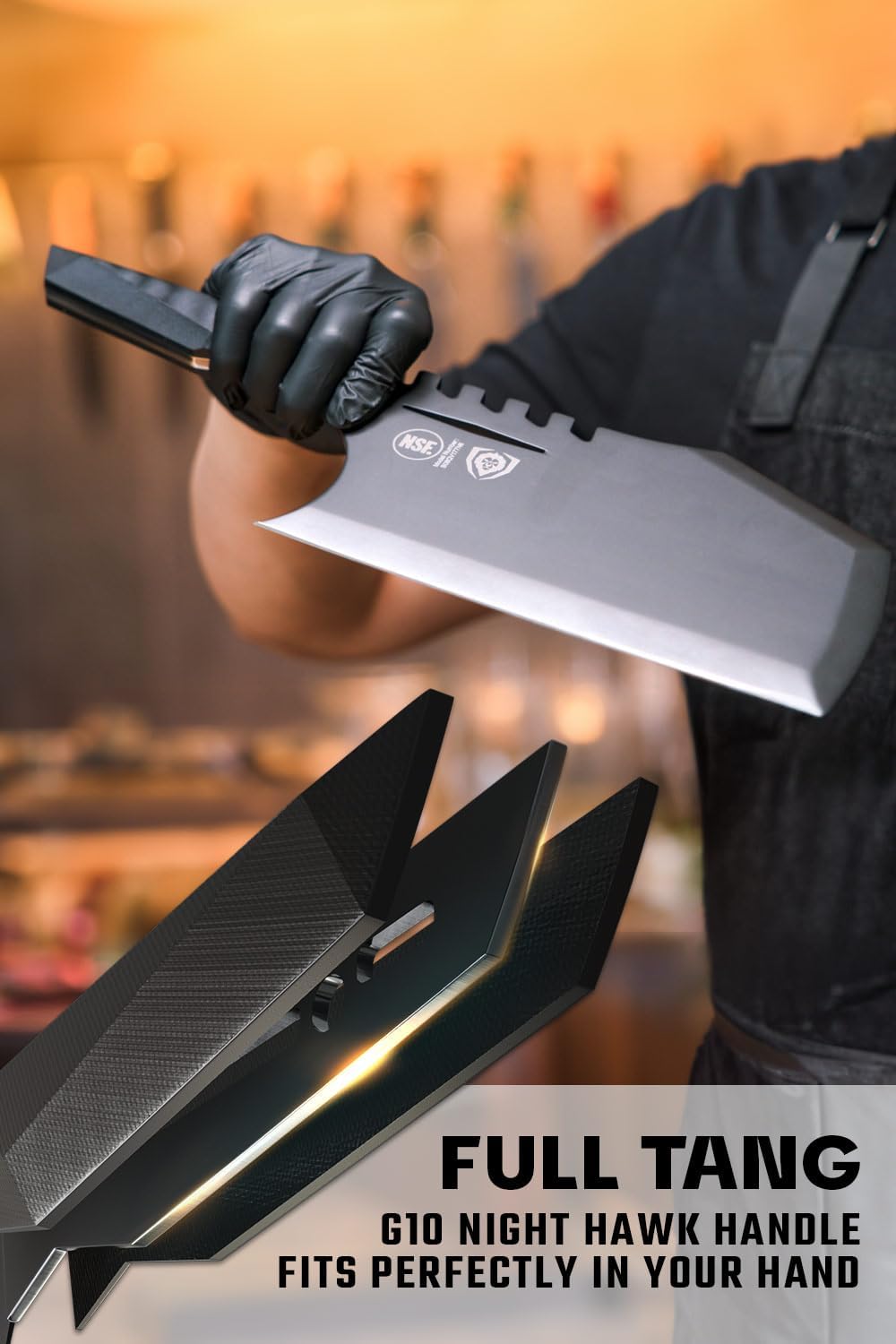 Massive Meat Cleaver Knife-9"-Obliterator-Shadow Black Series-Titanium Nitride Coated-High Carbon Steel-Heavy Duty Gift-Razor Sharp-w/Sheath-NSF Certified