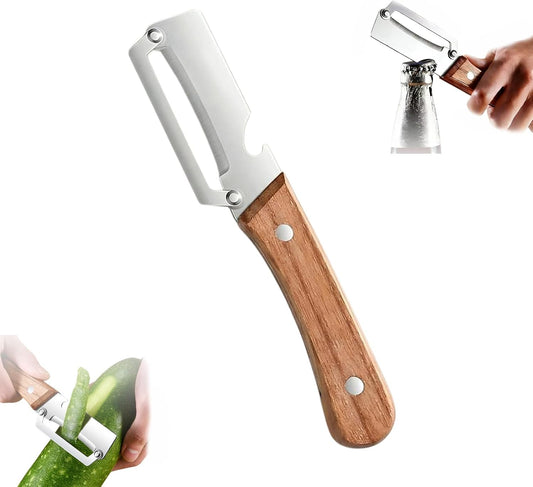 Thickened blade Multifunctional Vegetable Peeler, Multi-Functional Vegetable Peeler for Kitchen, 2-In-1 Stainless Steel Kitchen Tool, for Fruit Veggie, Includes Bottle Opener (1PC)