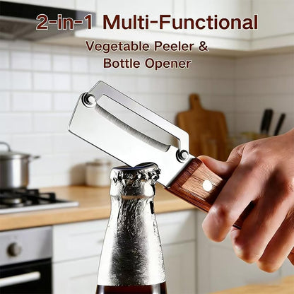 Thickened blade Multifunctional Vegetable Peeler, Multi-Functional Vegetable Peeler for Kitchen, 2-In-1 Stainless Steel Kitchen Tool, for Fruit Veggie, Includes Bottle Opener (1PC)