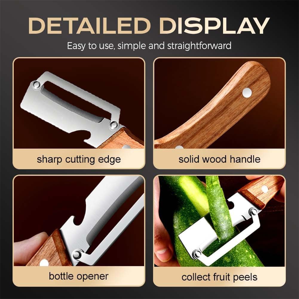 Thickened blade Multifunctional Vegetable Peeler, Multi-Functional Vegetable Peeler for Kitchen, 2-In-1 Stainless Steel Kitchen Tool, for Fruit Veggie, Includes Bottle Opener (1PC)