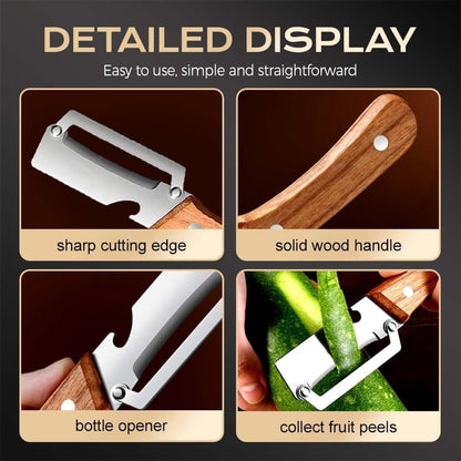 Thickened blade Multifunctional Vegetable Peeler, Multi-Functional Vegetable Peeler for Kitchen, 2-In-1 Stainless Steel Kitchen Tool, for Fruit Veggie, Includes Bottle Opener (1PC)