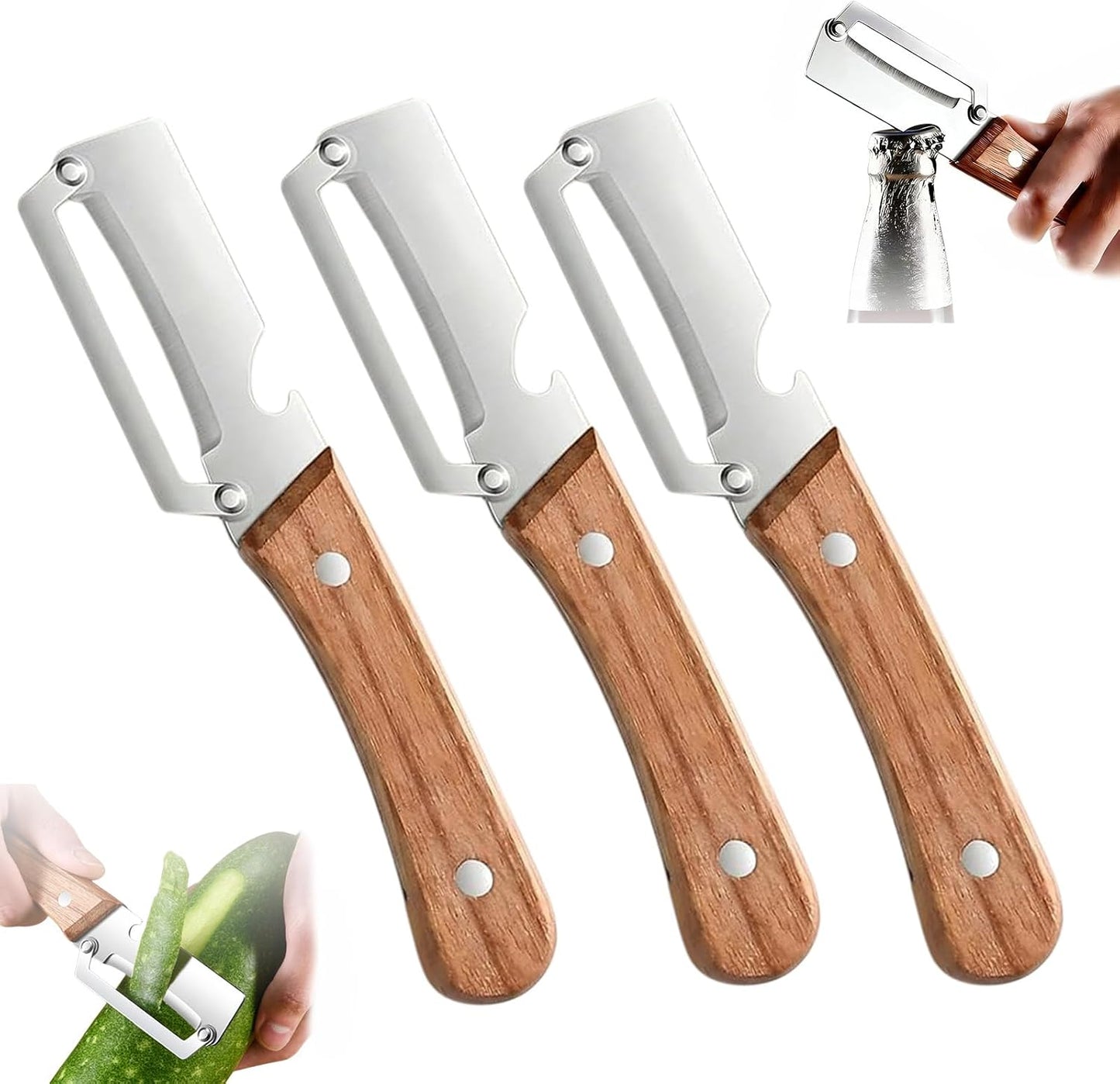 Thickened blade Multifunctional Vegetable Peeler, Multi-Functional Vegetable Peeler for Kitchen, 2-In-1 Stainless Steel Kitchen Tool, for Fruit Veggie, Includes Bottle Opener (1PC)