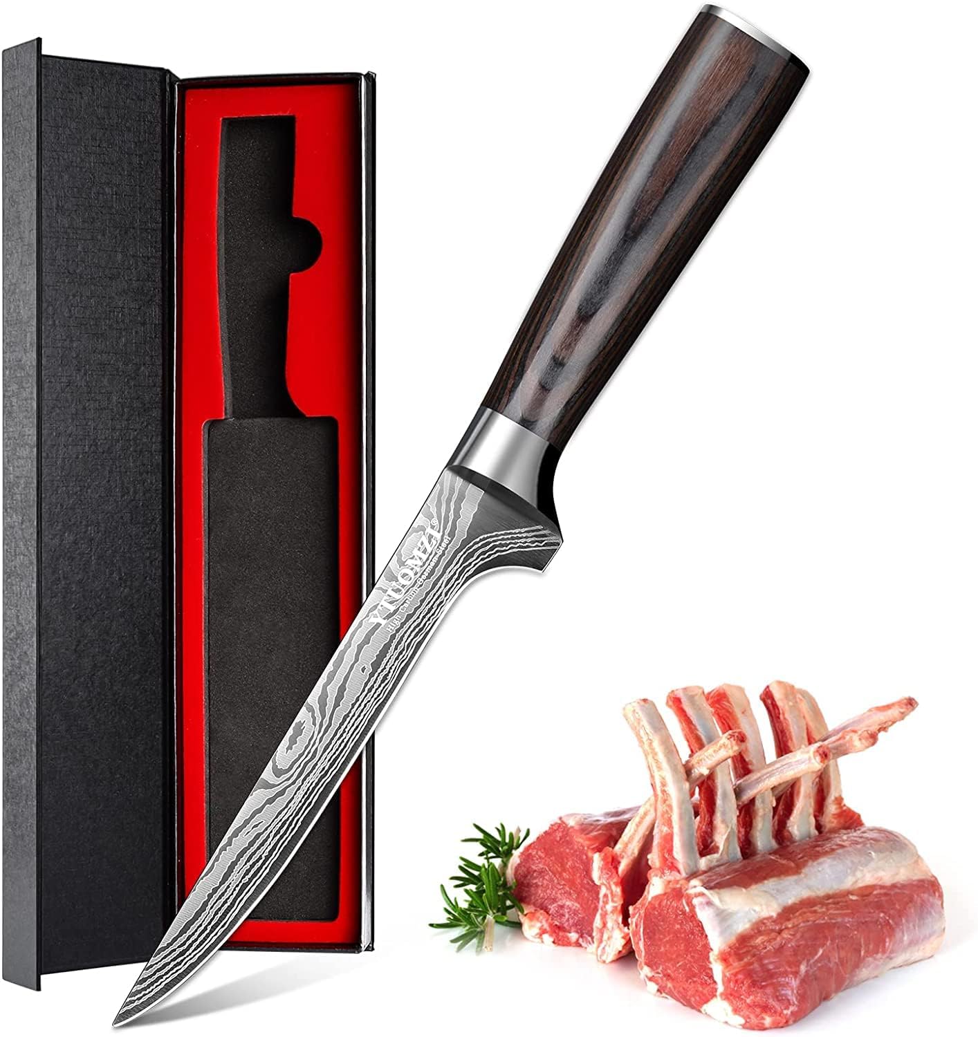 Boning Knife 6-inch High Carbon German Steel Flexible Fillet Knife for Fish – 6" Razor Sharp Deboning Knifves for Meat Poultry Chicken Cutting l Ergonomic Pakkawood Handle, Gift Box