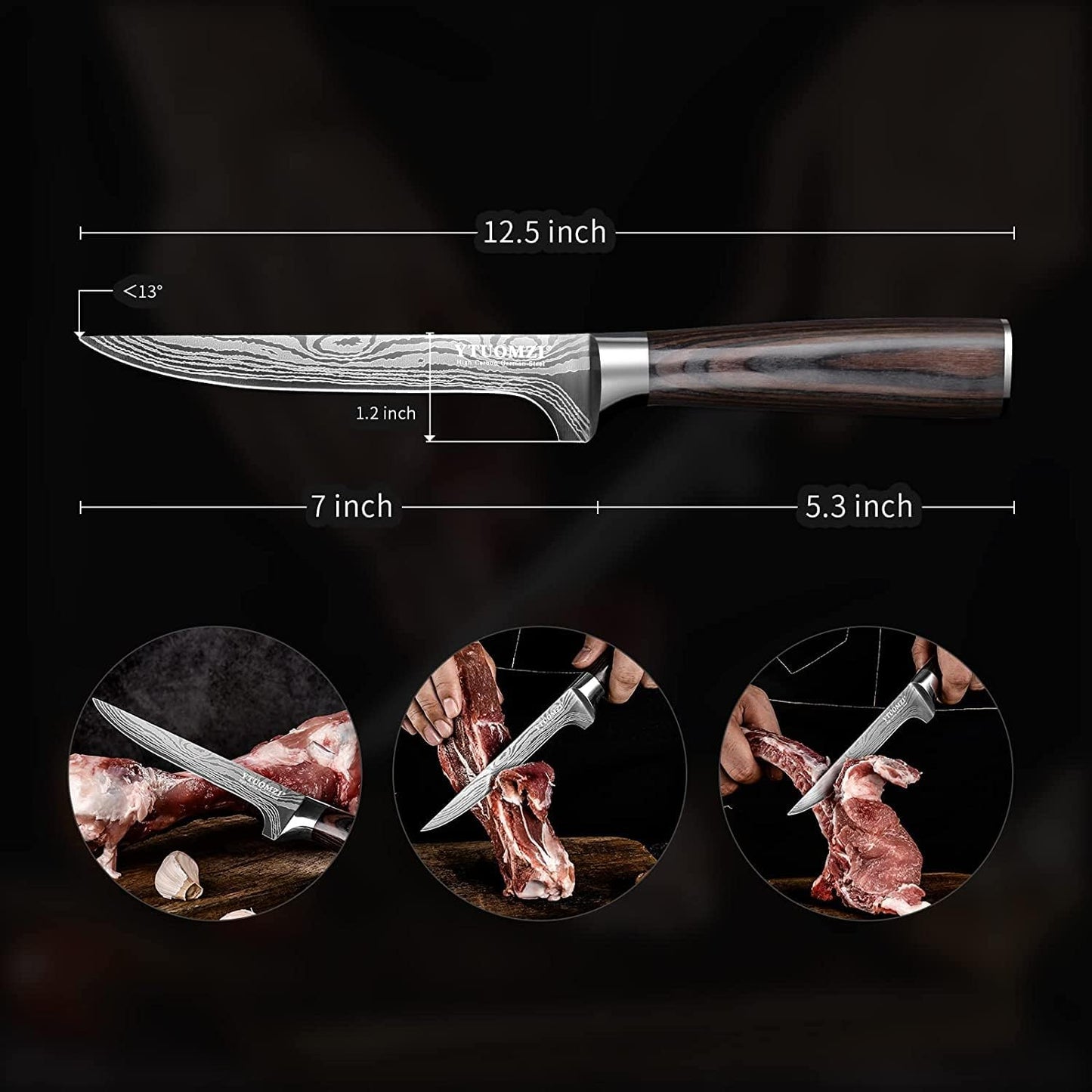 Boning Knife 6-inch High Carbon German Steel Flexible Fillet Knife for Fish – 6" Razor Sharp Deboning Knifves for Meat Poultry Chicken Cutting l Ergonomic Pakkawood Handle, Gift Box