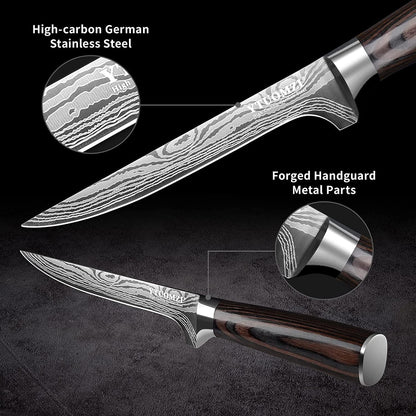Boning Knife 6-inch High Carbon German Steel Flexible Fillet Knife for Fish – 6" Razor Sharp Deboning Knifves for Meat Poultry Chicken Cutting l Ergonomic Pakkawood Handle, Gift Box