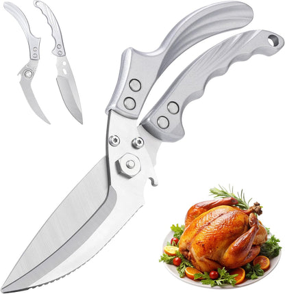 Kitchen Shears Heavy Duty - All Purpose Poultry Shears Stainless Steel Kitchen Scissors for Thanksgiving, Chicken, Bone, Meat, Turkey, Fish, Scissor for Cutting Cooking, Dishwasher Safe (Silver)