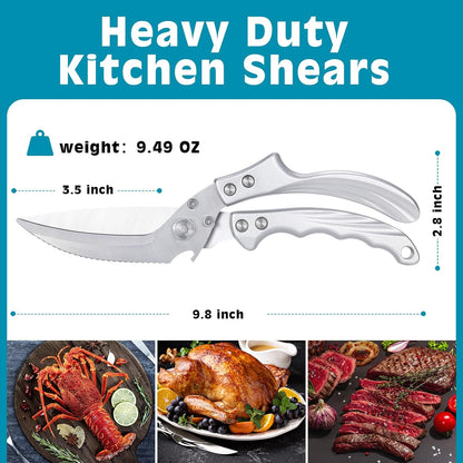 Kitchen Shears Heavy Duty - All Purpose Poultry Shears Stainless Steel Kitchen Scissors for Thanksgiving, Chicken, Bone, Meat, Turkey, Fish, Scissor for Cutting Cooking, Dishwasher Safe (Silver)