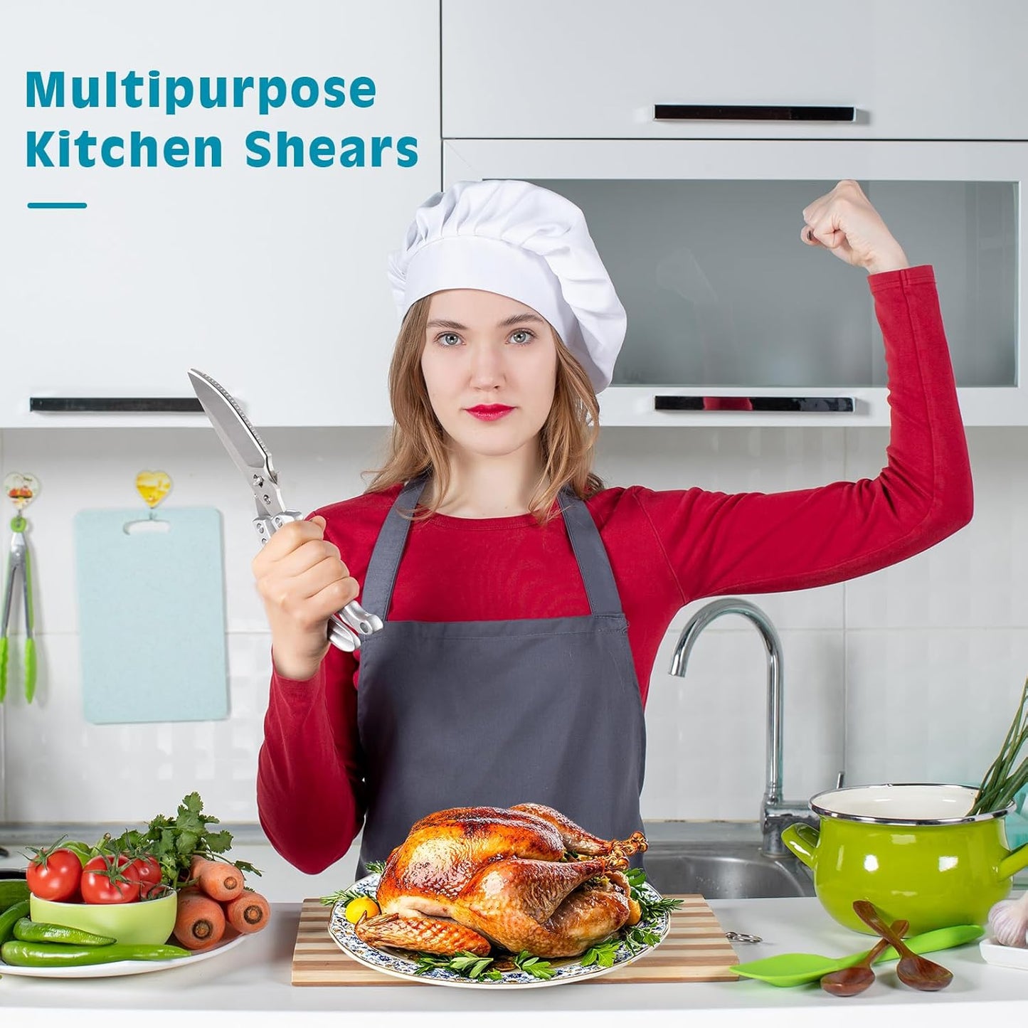 Kitchen Shears Heavy Duty - All Purpose Poultry Shears Stainless Steel Kitchen Scissors for Thanksgiving, Chicken, Bone, Meat, Turkey, Fish, Scissor for Cutting Cooking, Dishwasher Safe (Silver)