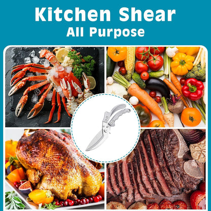 Kitchen Shears Heavy Duty - All Purpose Poultry Shears Stainless Steel Kitchen Scissors for Thanksgiving, Chicken, Bone, Meat, Turkey, Fish, Scissor for Cutting Cooking, Dishwasher Safe (Silver)