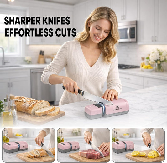 Rolling Knife Sharpener - Electric Knife Sharpener with 3 Heads & 3 Speeds, Adjustable 10°–25° Angle, Three-Stage Sharpening, Cordless Kitchen & Outdoor Knife Sharpening Kit