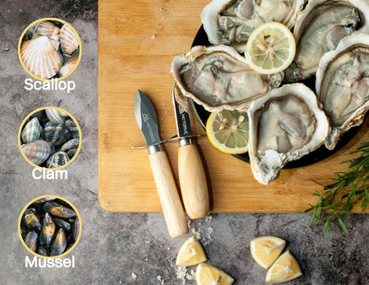 Oyster Shucking Knife and Glove Set - Oyster Shucker Kit with 2pcs Knife, 1pair Level5 Protection Gloves, 1pc Kitchen Cloth - Seafood Opener Tools in Storage Bag (Black) - Great Gifts