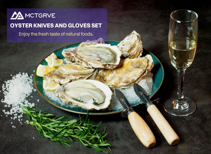 Oyster Shucking Knife and Glove Set - Oyster Shucker Kit with 2pcs Knife, 1pair Level5 Protection Gloves, 1pc Kitchen Cloth - Seafood Opener Tools in Storage Bag (Black) - Great Gifts