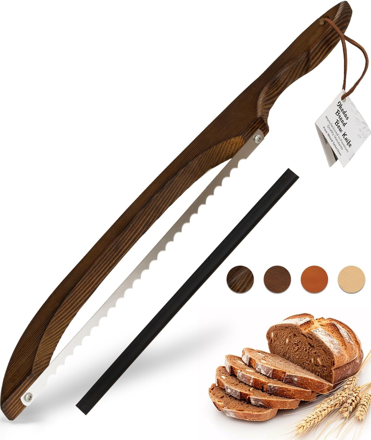 16.5” Bread slicer for Homemade Bread, Serrated Bread Knife for homemade bread with Bow Design, Premium Bread Knife, Bread Slicer, Bread Cutter for Bagels, Baguettes, Light Brown Color