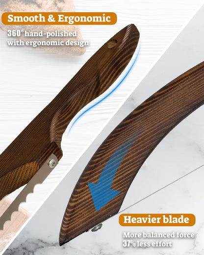 16.5” Bread slicer for Homemade Bread, Serrated Bread Knife for homemade bread with Bow Design, Premium Bread Knife, Bread Slicer, Bread Cutter for Bagels, Baguettes, Light Brown Color