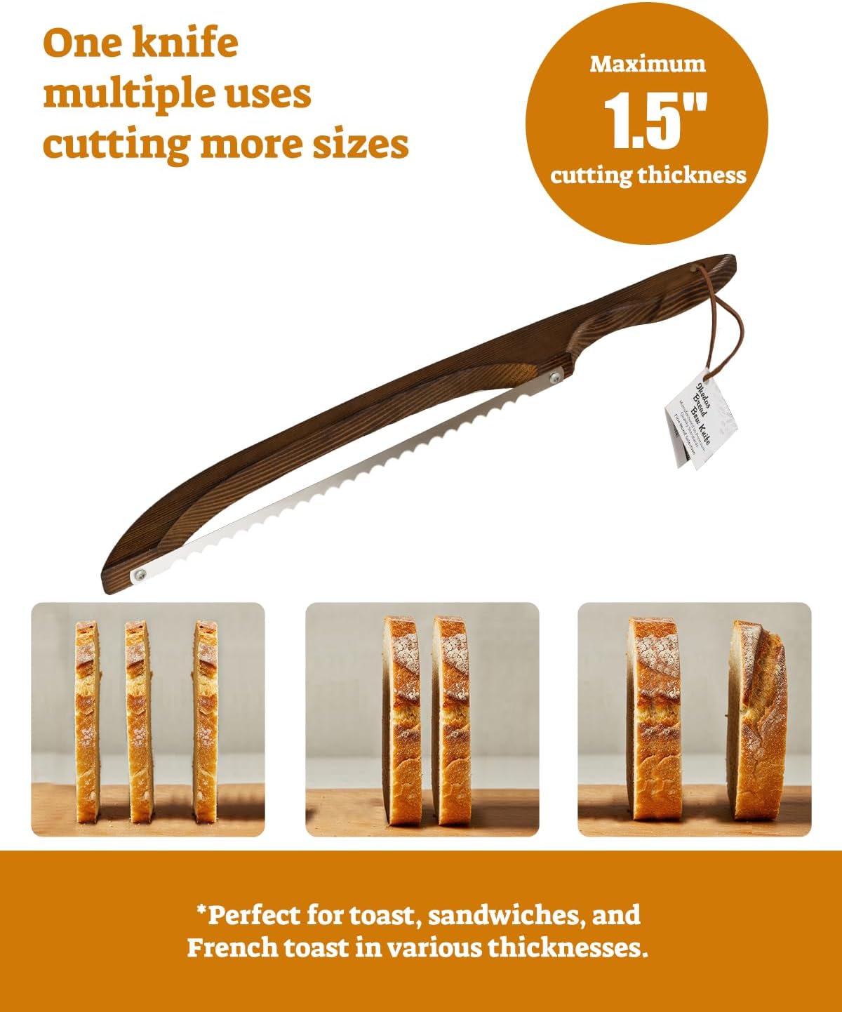 16.5” Bread slicer for Homemade Bread, Serrated Bread Knife for homemade bread with Bow Design, Premium Bread Knife, Bread Slicer, Bread Cutter for Bagels, Baguettes, Light Brown Color