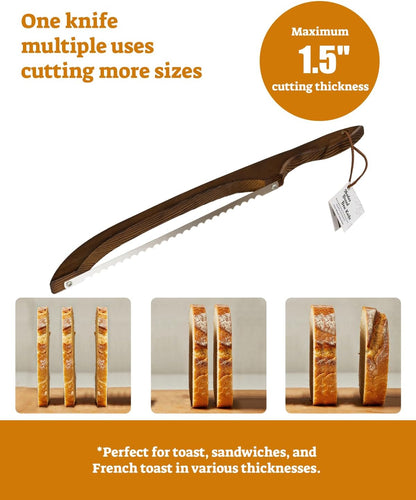 16.5” Bread slicer for Homemade Bread, Serrated Bread Knife for homemade bread with Bow Design, Premium Bread Knife, Bread Slicer, Bread Cutter for Bagels, Baguettes, Light Brown Color