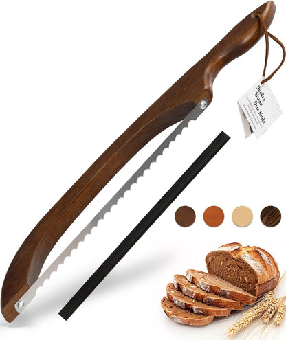 16.5” Bread slicer for Homemade Bread, Serrated Bread Knife for homemade bread with Bow Design, Premium Bread Knife, Bread Slicer, Bread Cutter for Bagels, Baguettes, Light Brown Color